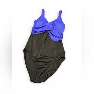 Venus One Piece Wrap Front Swimsuit Size 12 Blue Black Color Block Contour Sexy